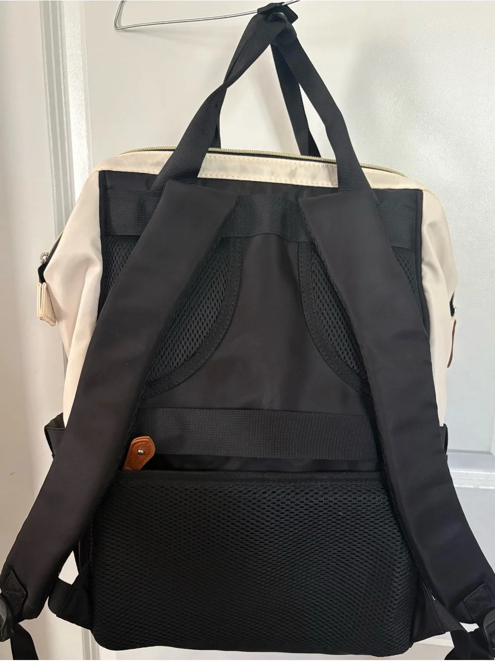 Two-Tone Black and Cream Women's Baby Bag Backpack